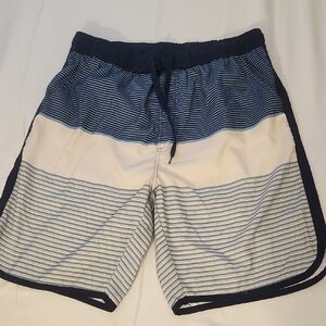 Navy and White Striped Men's Board Shorts